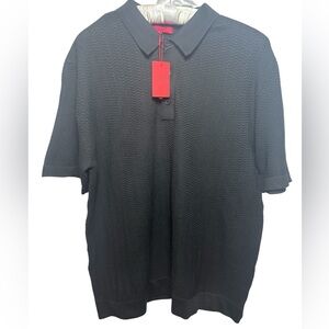 Zanetti Black Textured Chevron Knit Polo Shirt M Short Sleeve 100% Polyester